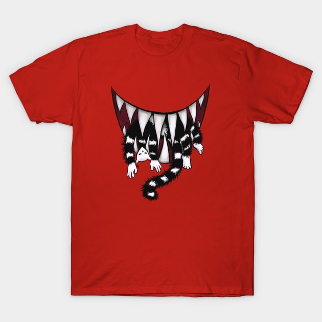 Sharp Teeth Monster Cat Eater T-Shirt by Boriana Giormova